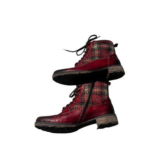 Remonte Leather Ankle Boots Wool Plaid Panels Zip Entry Lace Up EU 38 Chunky - Picture 10 of 10